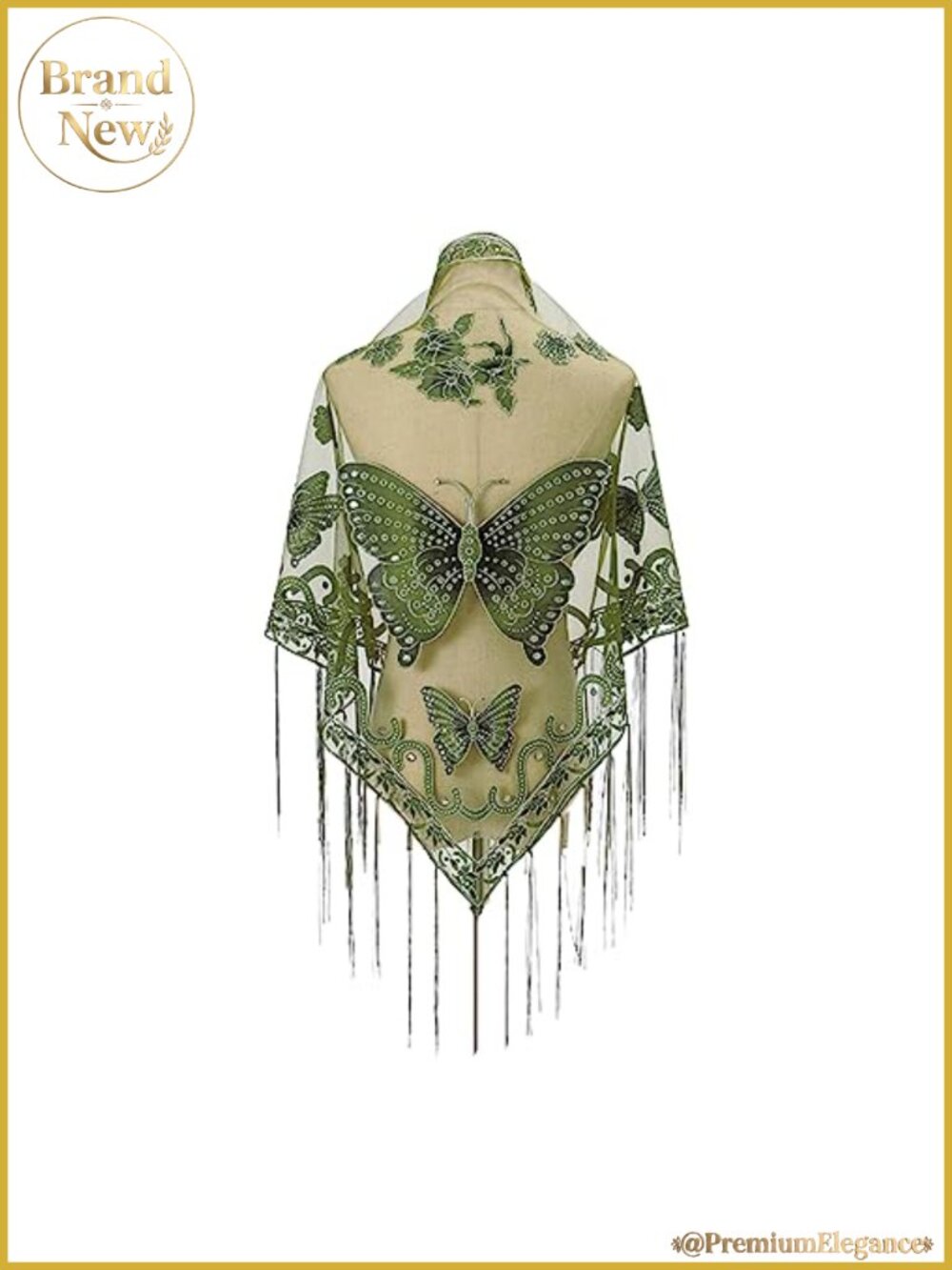 Butterfly Embroidered Sheer Shawl with Fringe for Evening Dresses